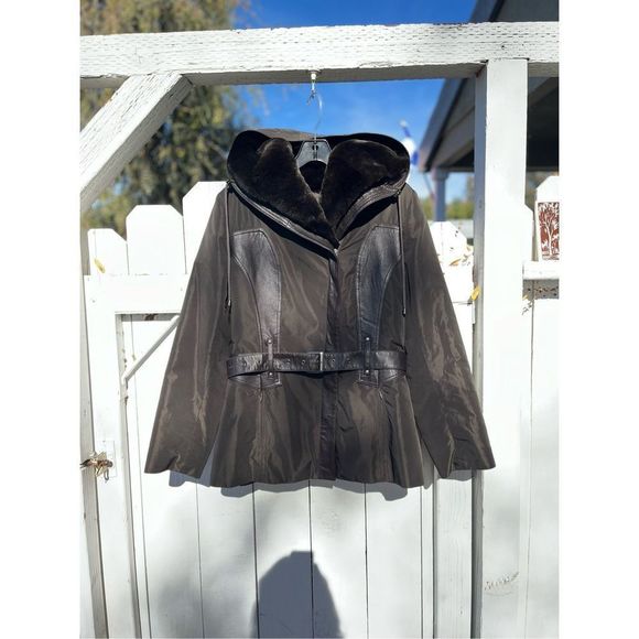 Rolf Schulte Rabbit Lined Hooded‎ Coat Size 38 Brown Lambskin Zip Up